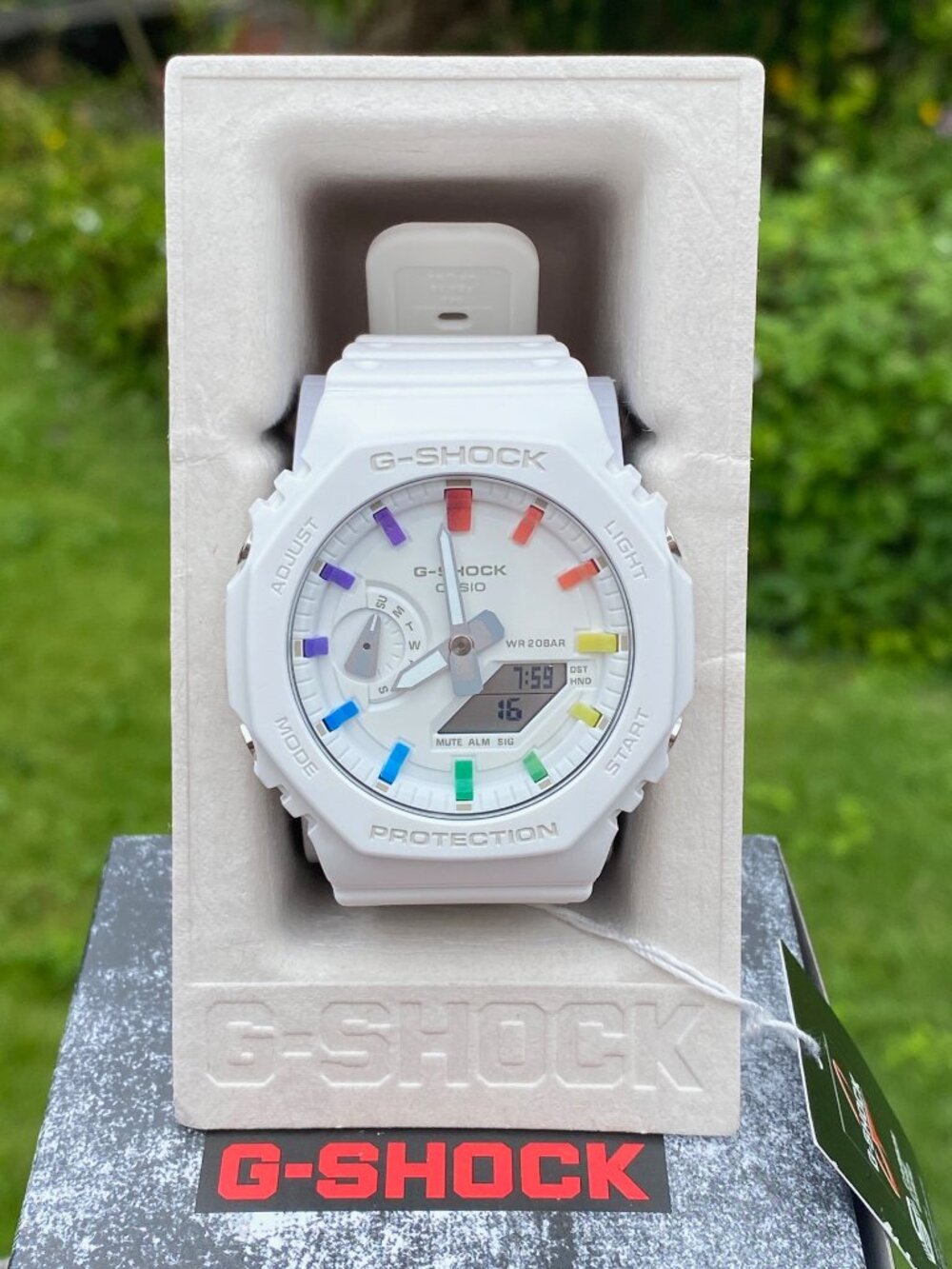 New Casio G-Shock GA2100 White Rainbow Carbon Digital Watch Limited Edition MOD